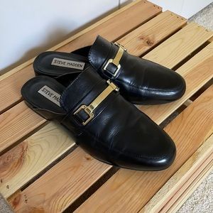 Steve Madden Black Mule with Gold Buckle- Size 6